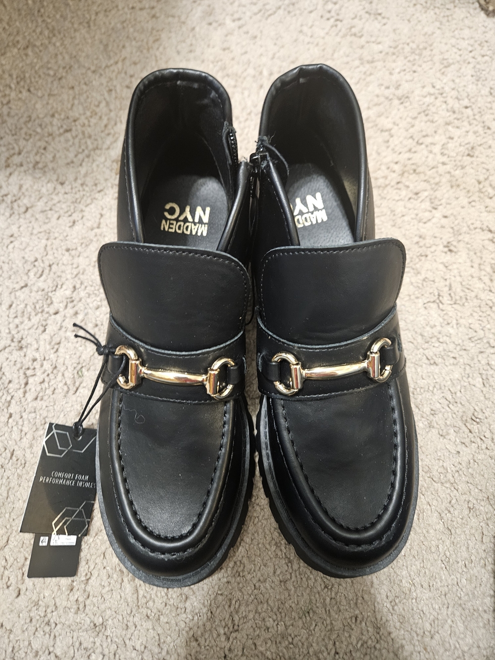 Women’s Madden NYC Black Loafers With Gold Accents, 7